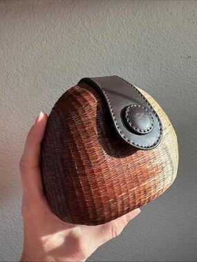 Vintage Le SAC Two Tone Coconut Shell Crossbody Clutch